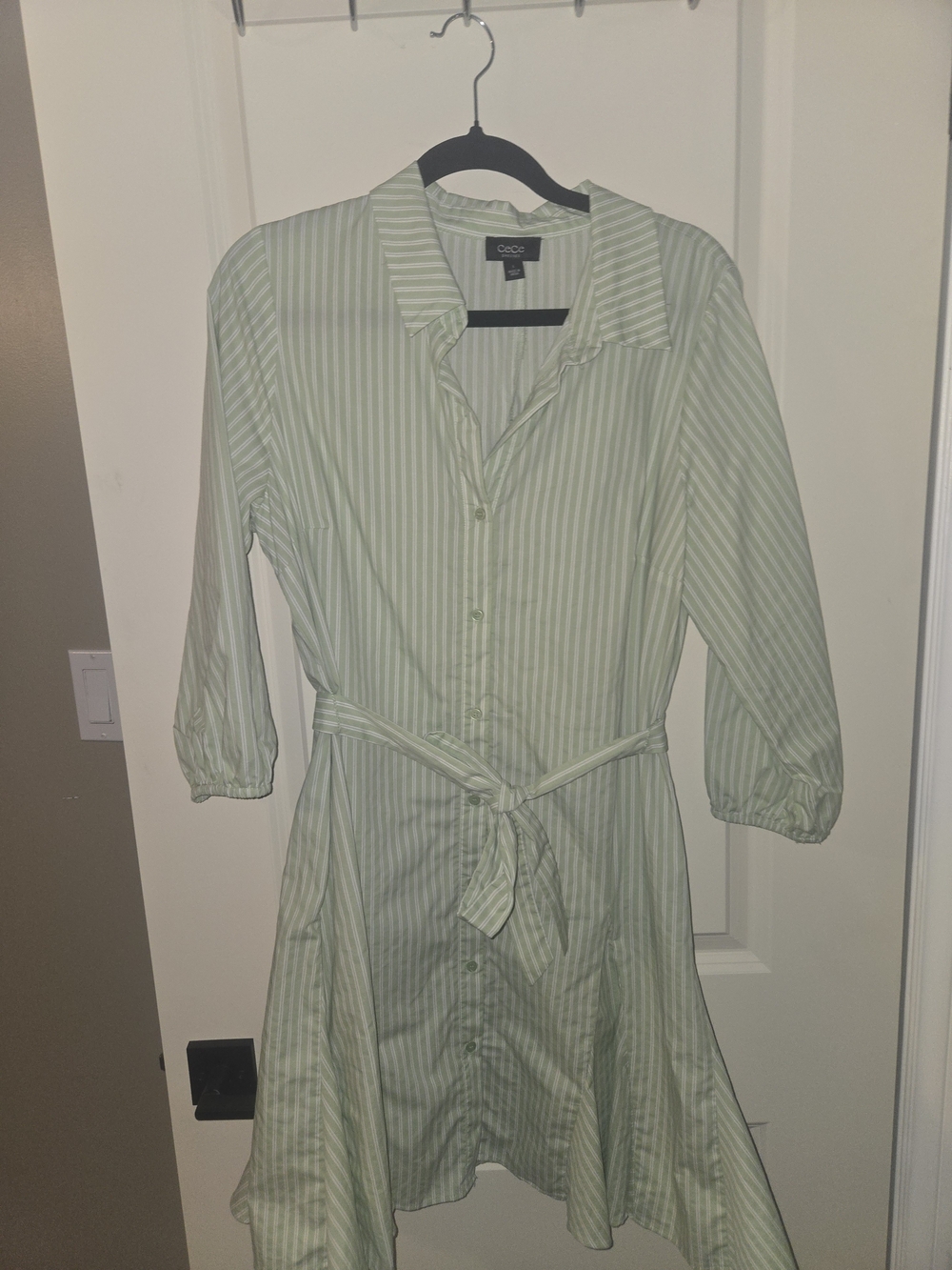 NWOT Light Green Stripe Button-Front Shirt Dress